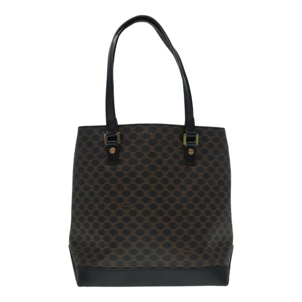 CELINE Macadam Canvas Hand Bag PVC Black Gold Auth 90948 - Picture 13 of 16